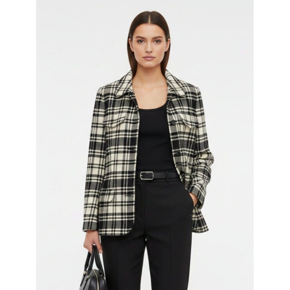 Ralph Lauren  100% Wool Black & Tan Plaid Long Sleeve Blazer Jacket 8